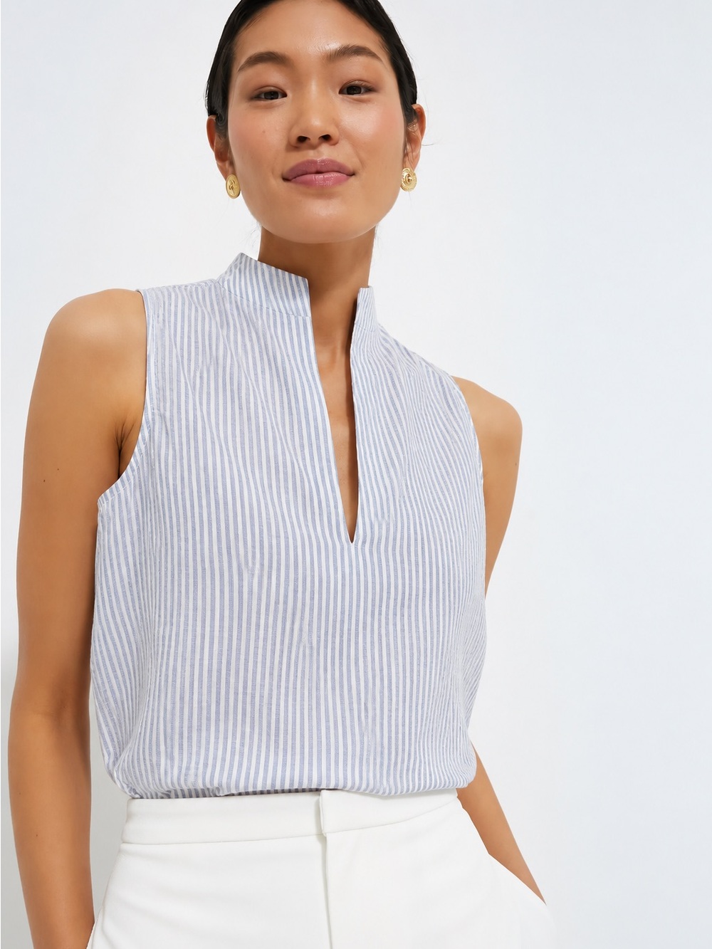 Tuckernuck Blue and White Striped Sleeveless Notch-Neck Camisole